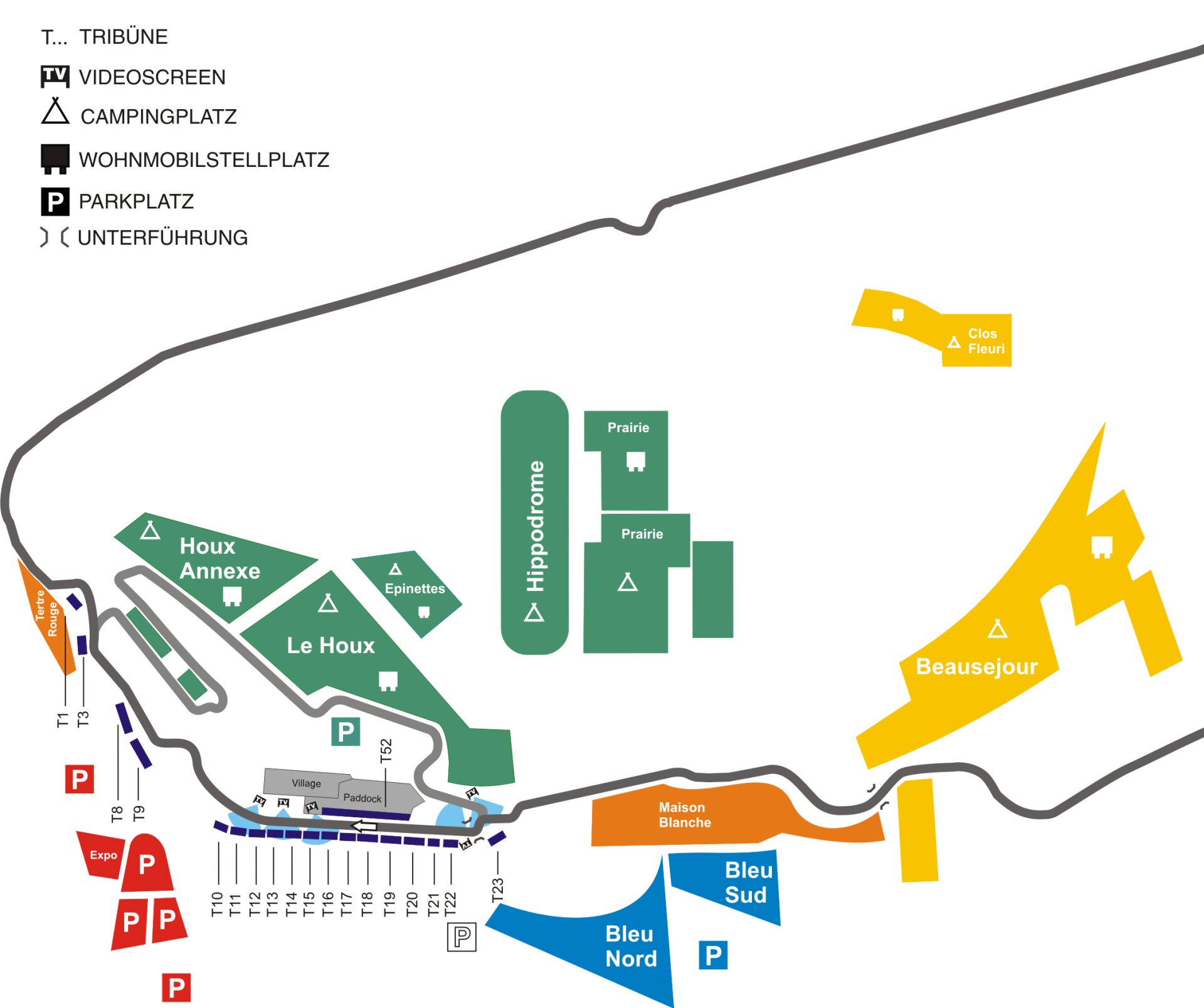 Le Mans Campingplätze Plan